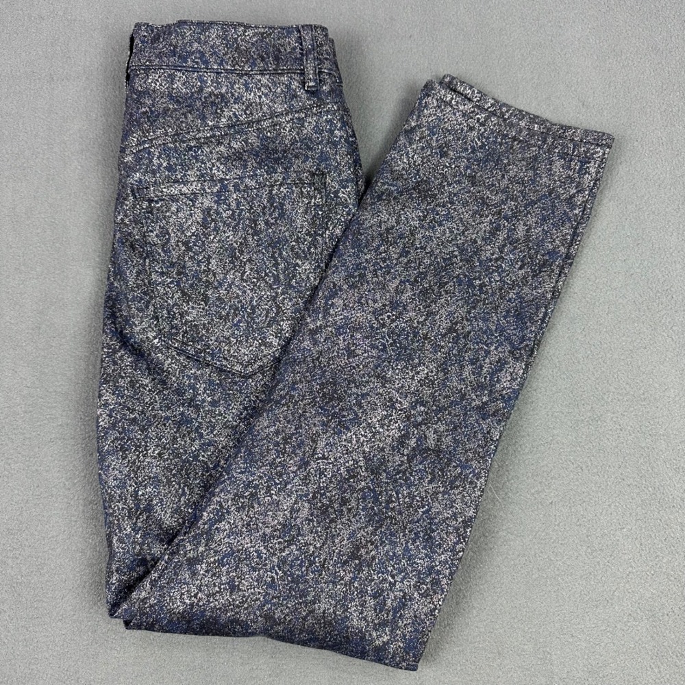 Express Slim Super High Rise Metallic Silver Blue Foil Pants Size 6 Party